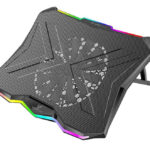 Vertux Notebook Cooler Stand, Foldable 17 Inch Gaming Laptop USB Fan Cooler with Heat Dissipating Mesh Surface / RGB LED Light / On-Board Control / Adjustable Height and Dual USB Port